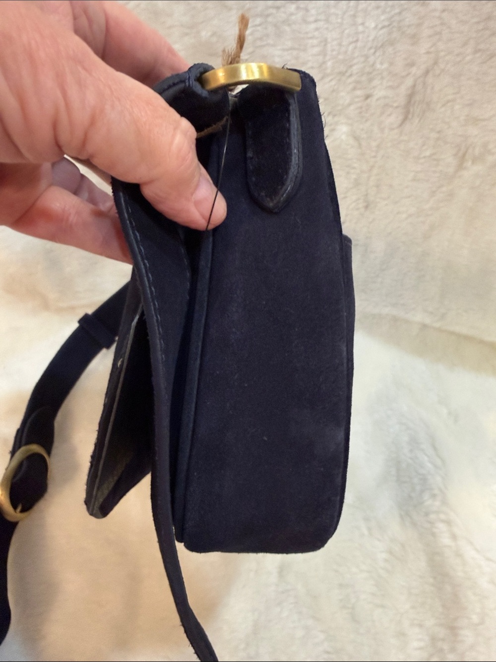 NWT - Suede Studded Flap Crossbody Bag in Navy - Picture 5 of 14